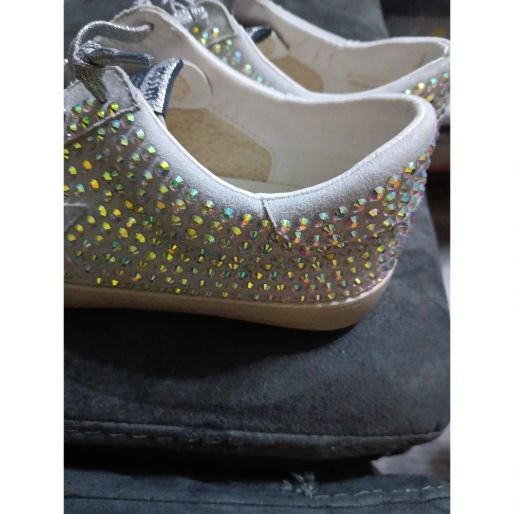 Mi.iM Women's Fashion Gray Rhinestone Sneakers Shoes Sparkle Blue Green EUC
